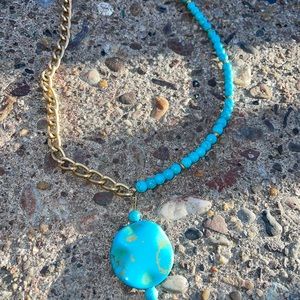 Turquoise and gold plated link necklace